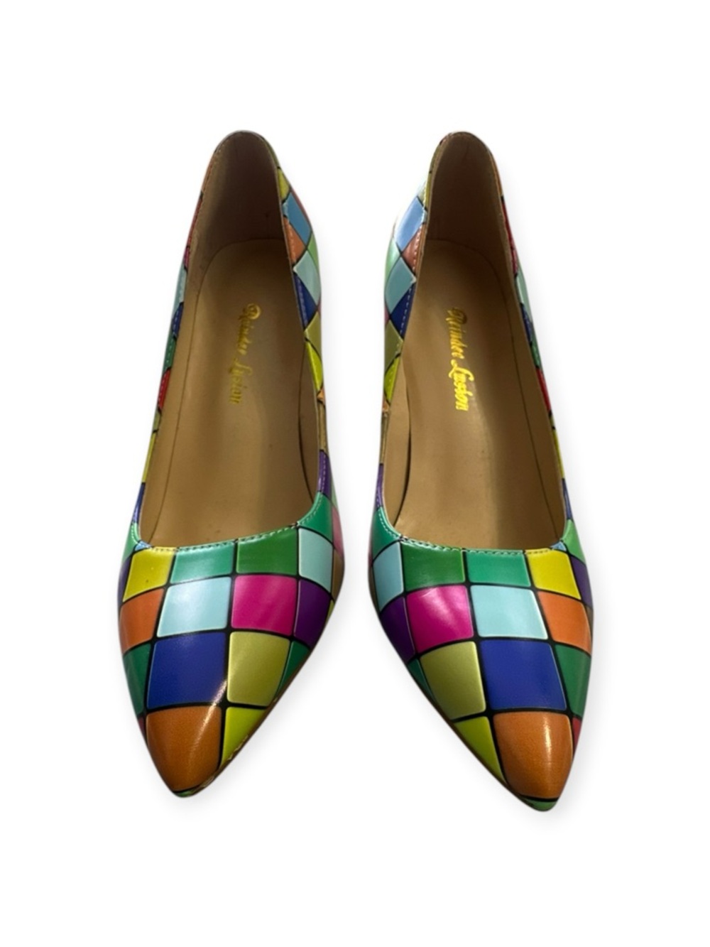 Quincee Easton Multi-Color Geometric Mosaic Pointed Toe Pumps, Size 38/8 NWOT - Picture 5 of 12